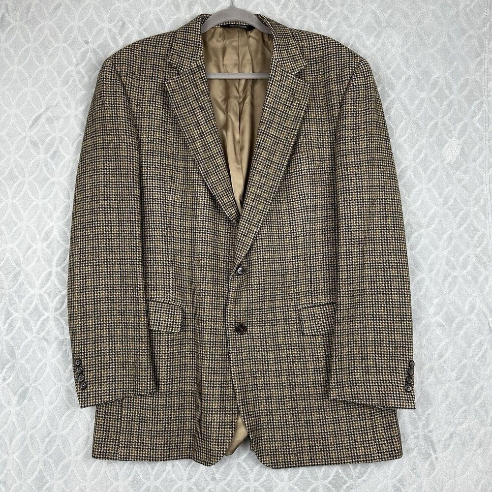 Jos Bank Suit Jacket 43 Long Camel Hair Brown Houndstooth Blazer Business Luxury